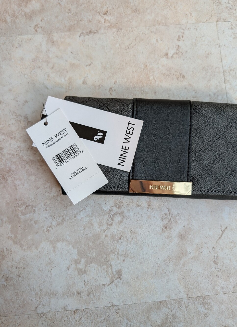 Nine West Black Textured Continental Wallet with Gold Accent - Picture 2 of 9